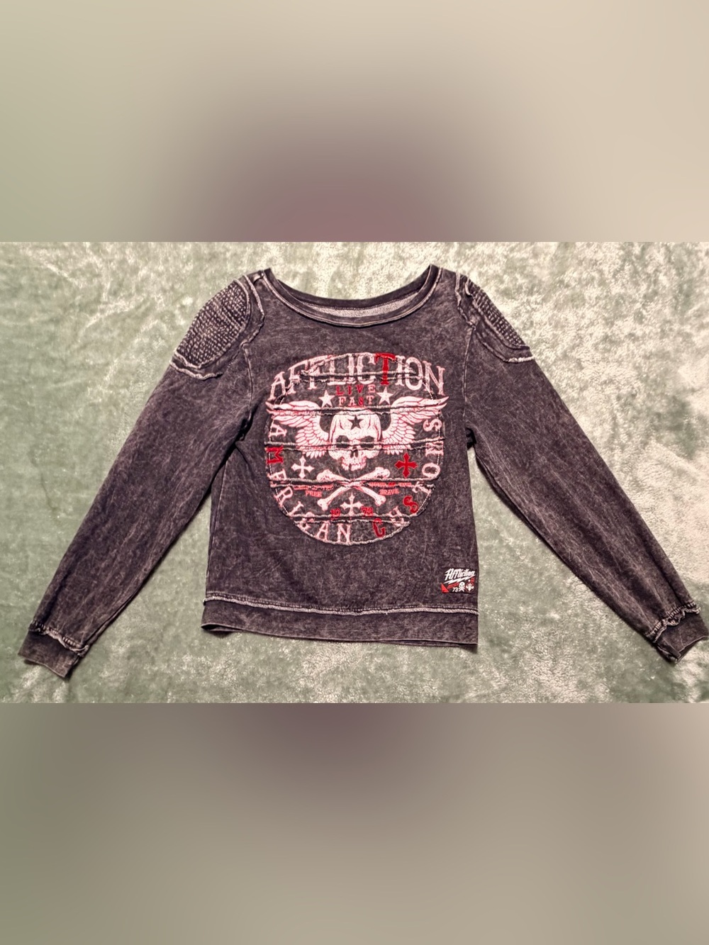Affliction Y2K Skull Mineral Wash Sweatshirt Women’s Small